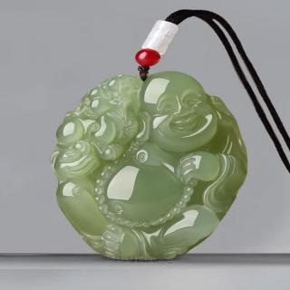 亲恒荟官方保价和田玉弥勒佛玉佛吊坠女款笑佛玉佩真玉貔貅玉 貔貅笑佛-【青色款】
