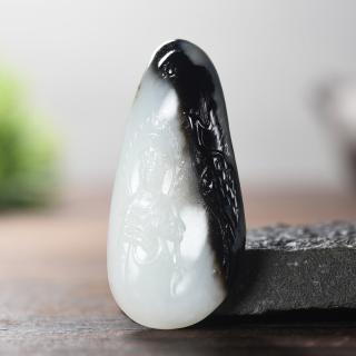 千尺山孤品 15克 和田玉羊脂白玉黑皮籽料凤凰观音挂件吊坠玉石玉坠